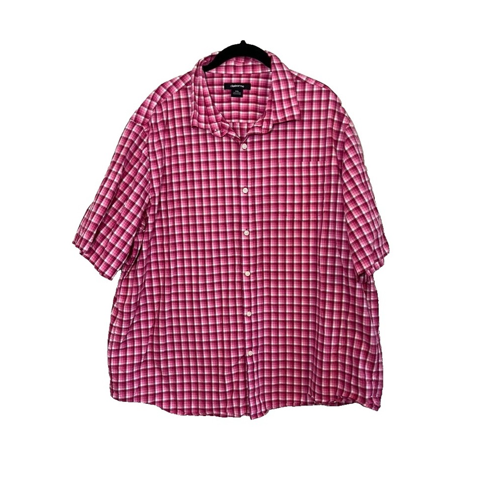 Colorful Check Button Up Shirt Pink 2XL Country Farm Western Plaid Ombre 80s